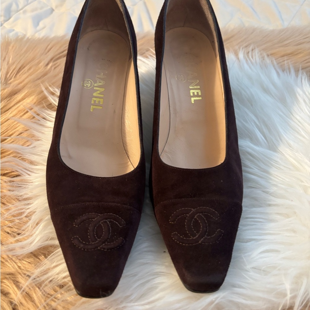 CHANEL Women's Dark Brown Suede Heels